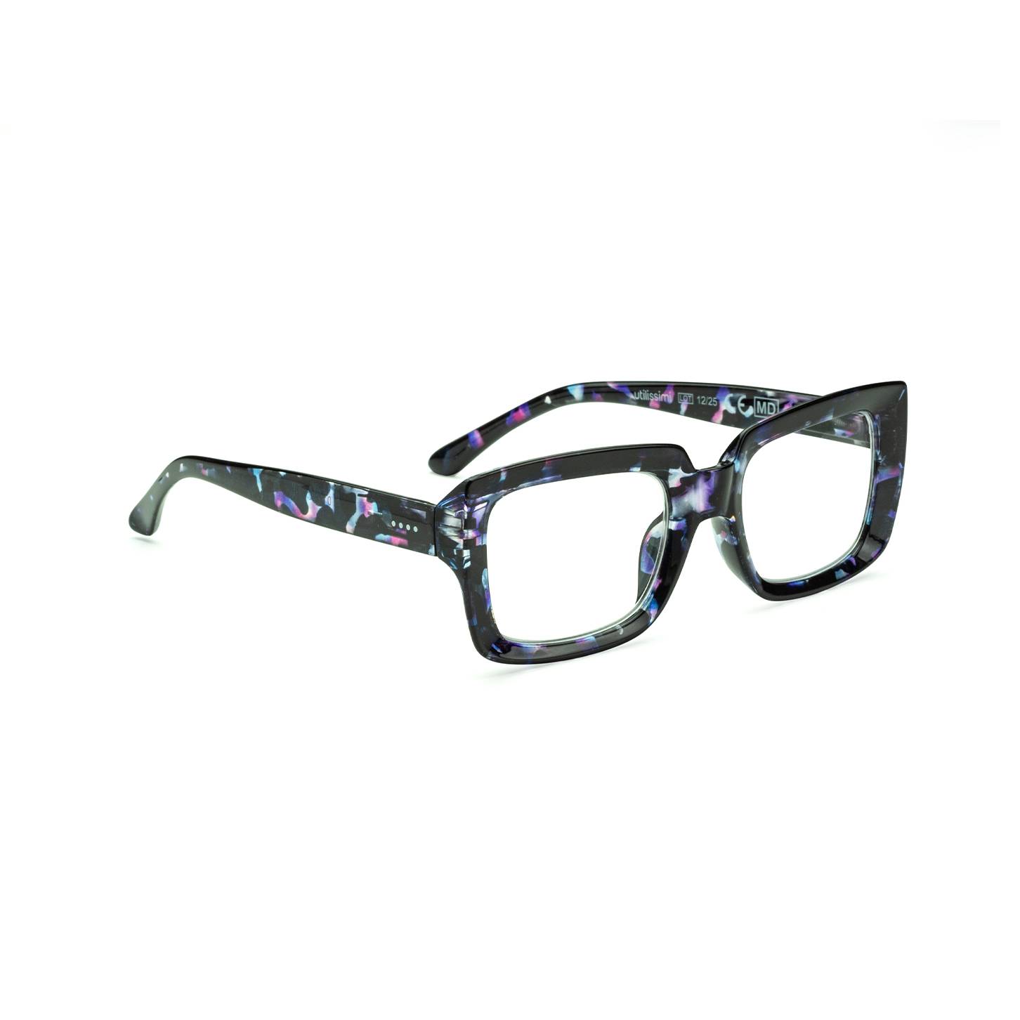 Mini Brille Occhiali da Lettura Rettangolari con Montatura Grande in Plastica (Nero), Custodia
